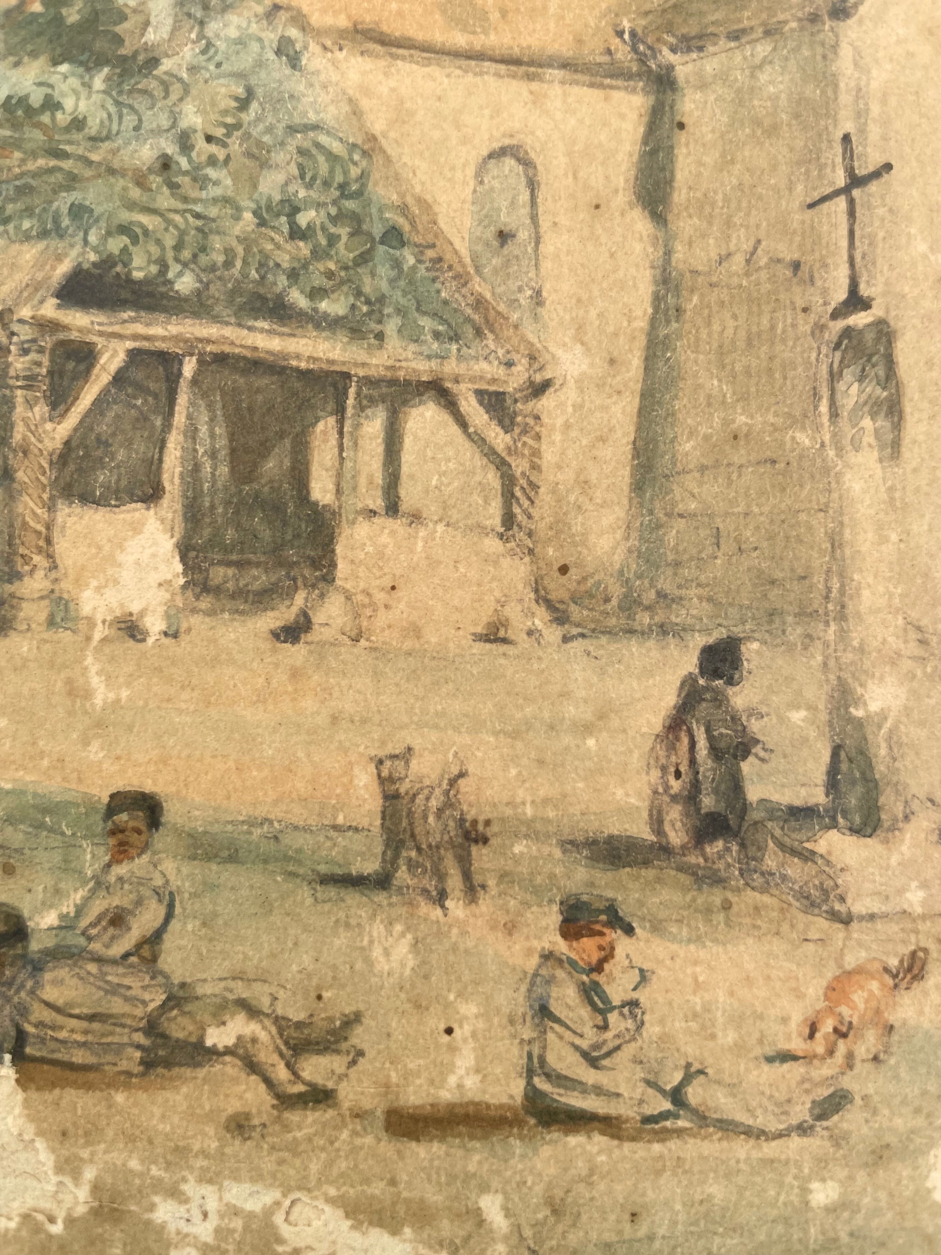 Painting landscape church Germigny-des-Prés 1854