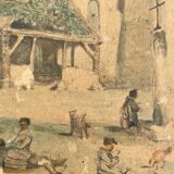 Painting landscape church Germigny-des-Prés 1854