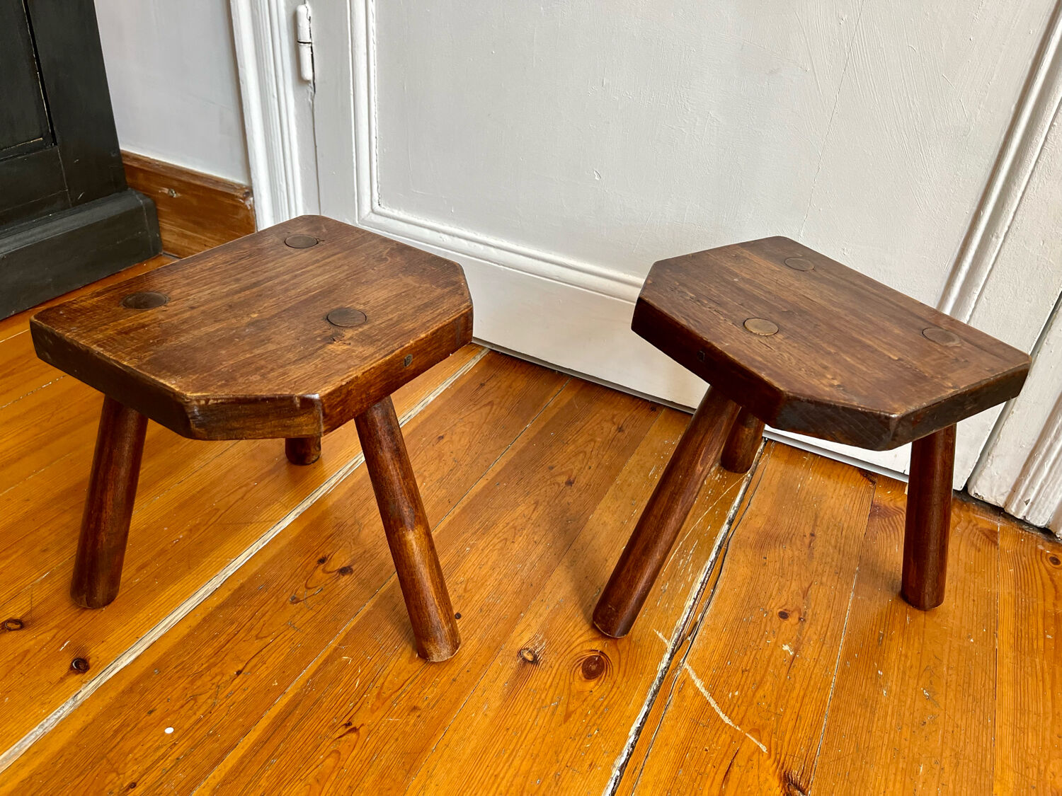 Pair of handmade tripod stools