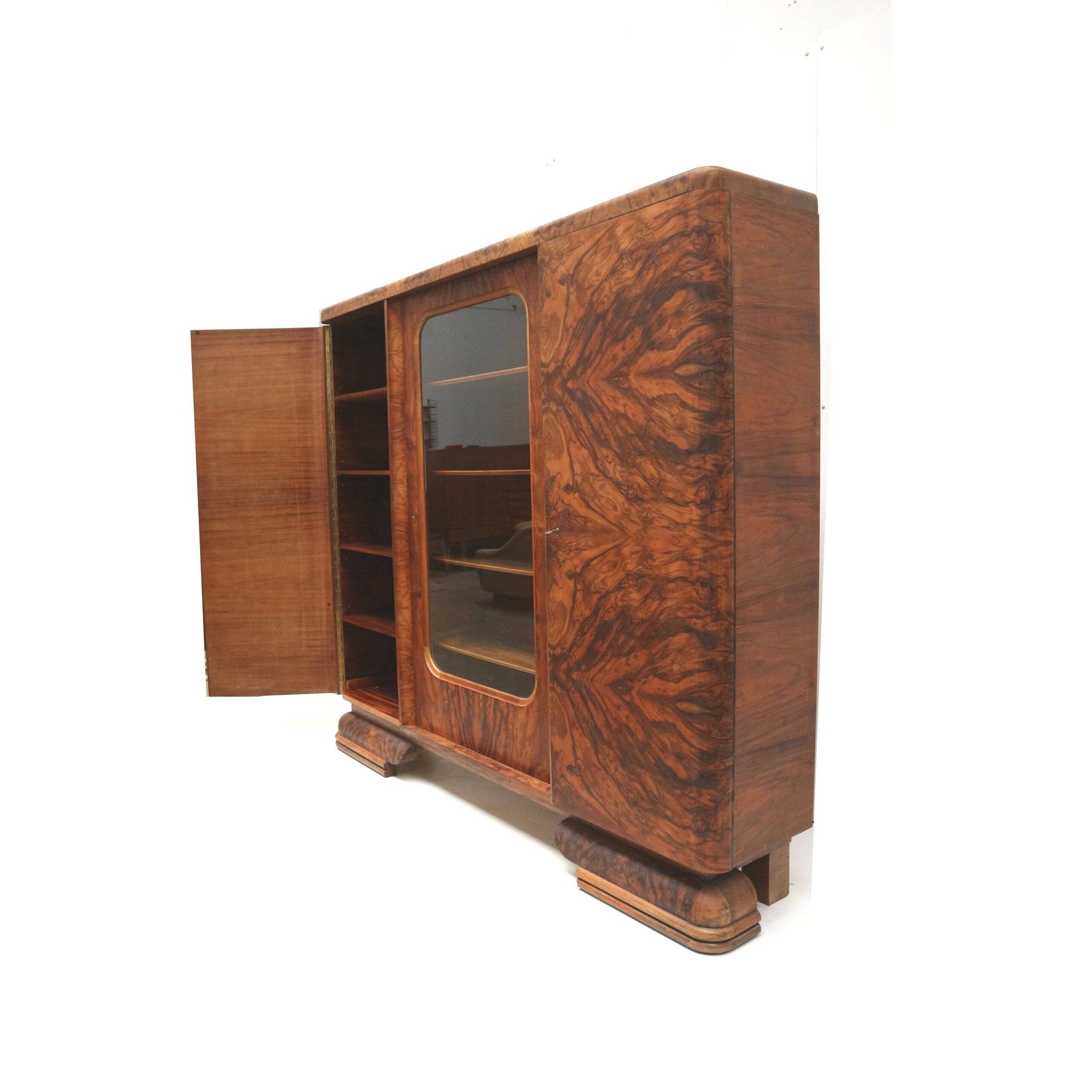 Large vintage burl walnut Art Deco cabinet made in the 1930s