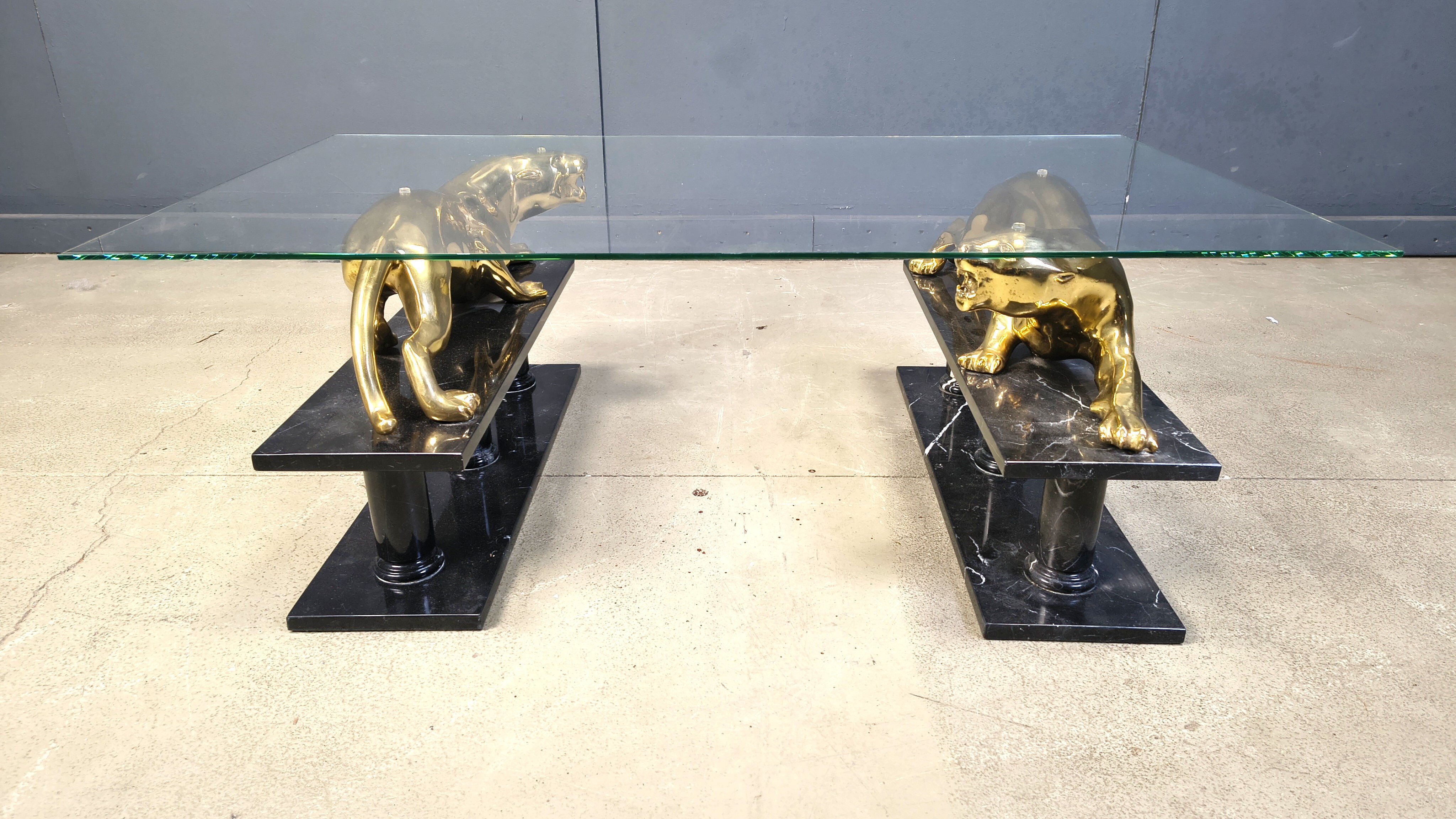 Brass and marble jaguar coffee table, 1970s