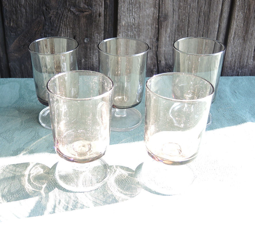 6 Old Luminarc Smoked Foot Glasses H11.5 cm
