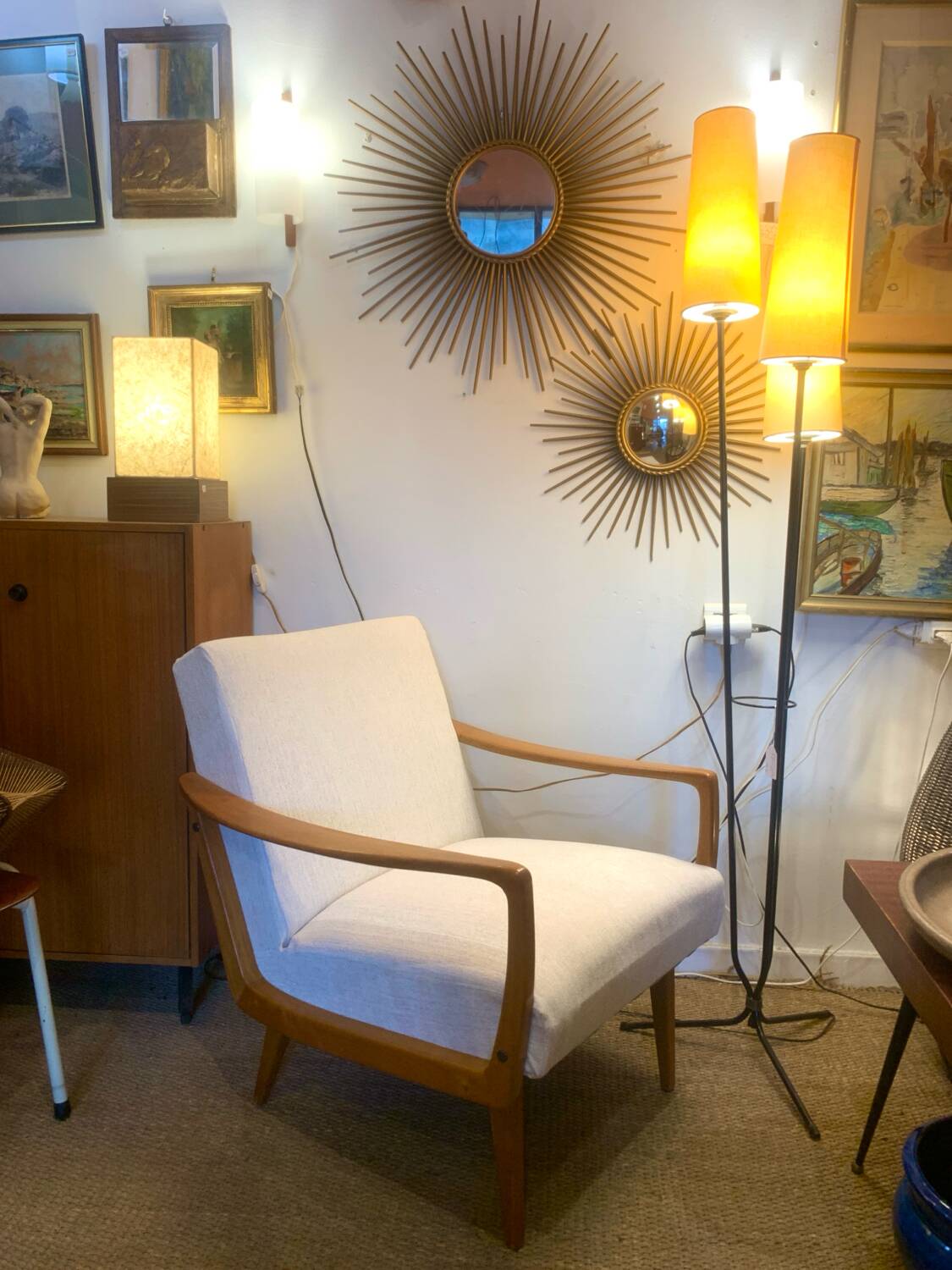 Fauteuil vintage bois et tissu