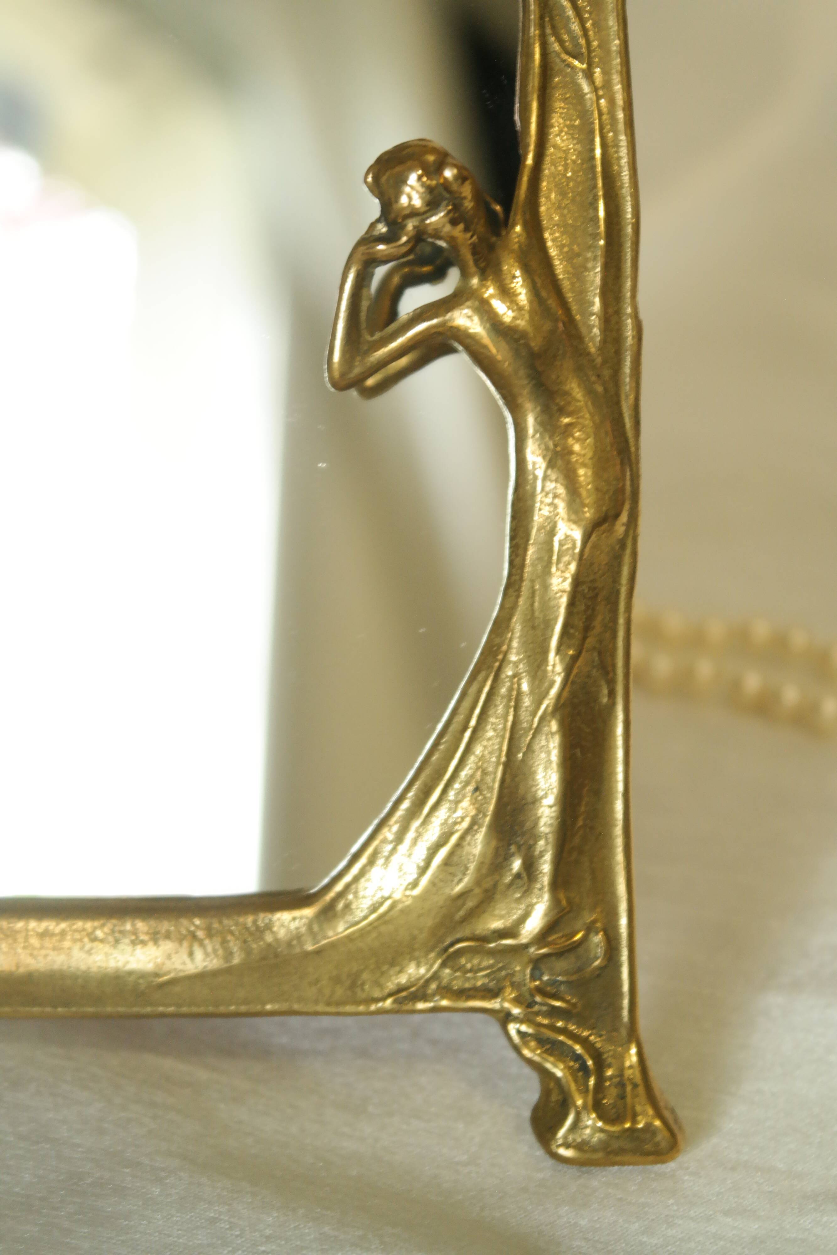 Art Nouveau brass bridge mirror 17 x 13