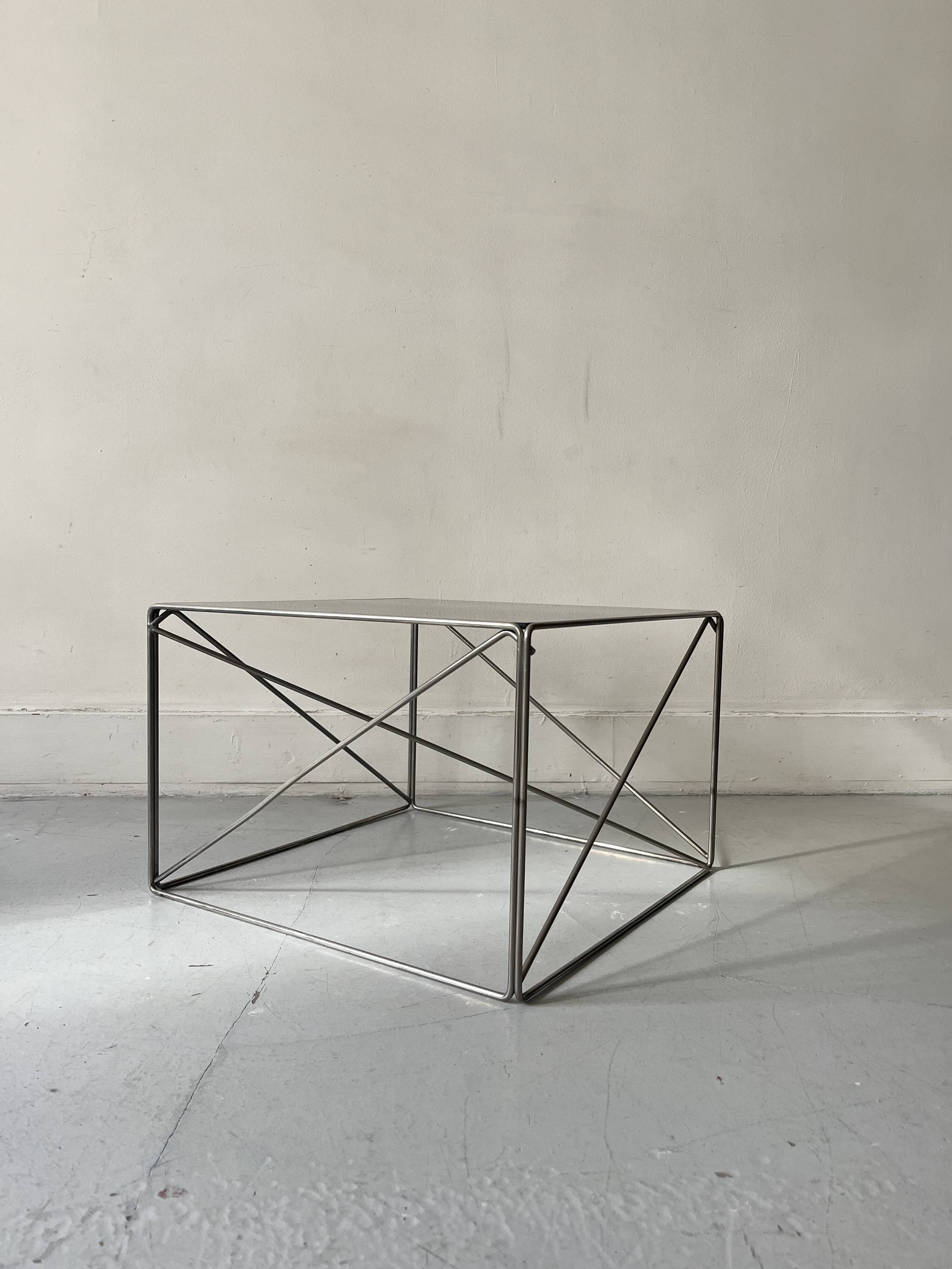 Smoked glass and chrome designer coffee table by Max Sauze, Isocèle collection, 1970