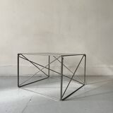 Table basse design en verre fumé et chrome par Max Sauze collection Isocèle, 1970