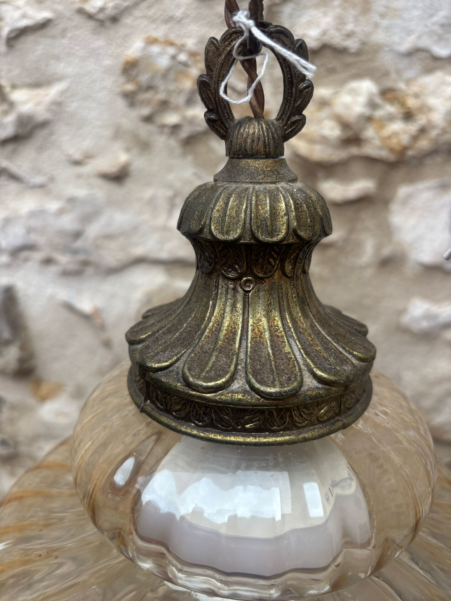 1970s Vintage Amber Glass Pendant Light