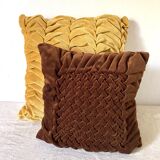 Vintage square cushion in yellow pleated velvet