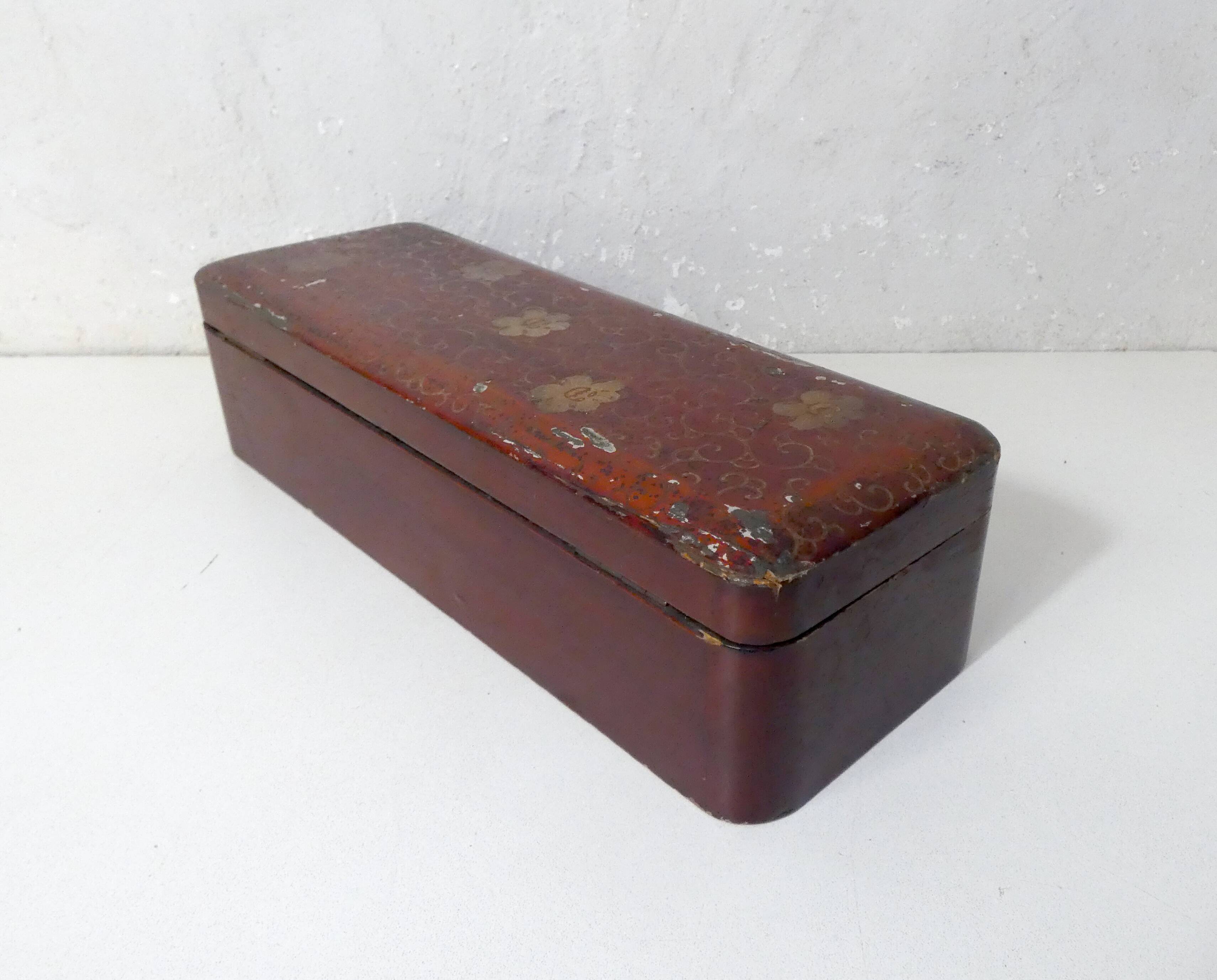 Antique orientalist art nouveau lacquered wooden box