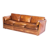 Vintage club sofa by Roche Bobois. Camel buffalo leather. France, 80s.
