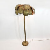 Brutalist brass palm tree floor lamp Hollywood Regency 1970s