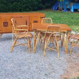 Vintage dining room attributed to Audoux and Minet in bamboo and rattan