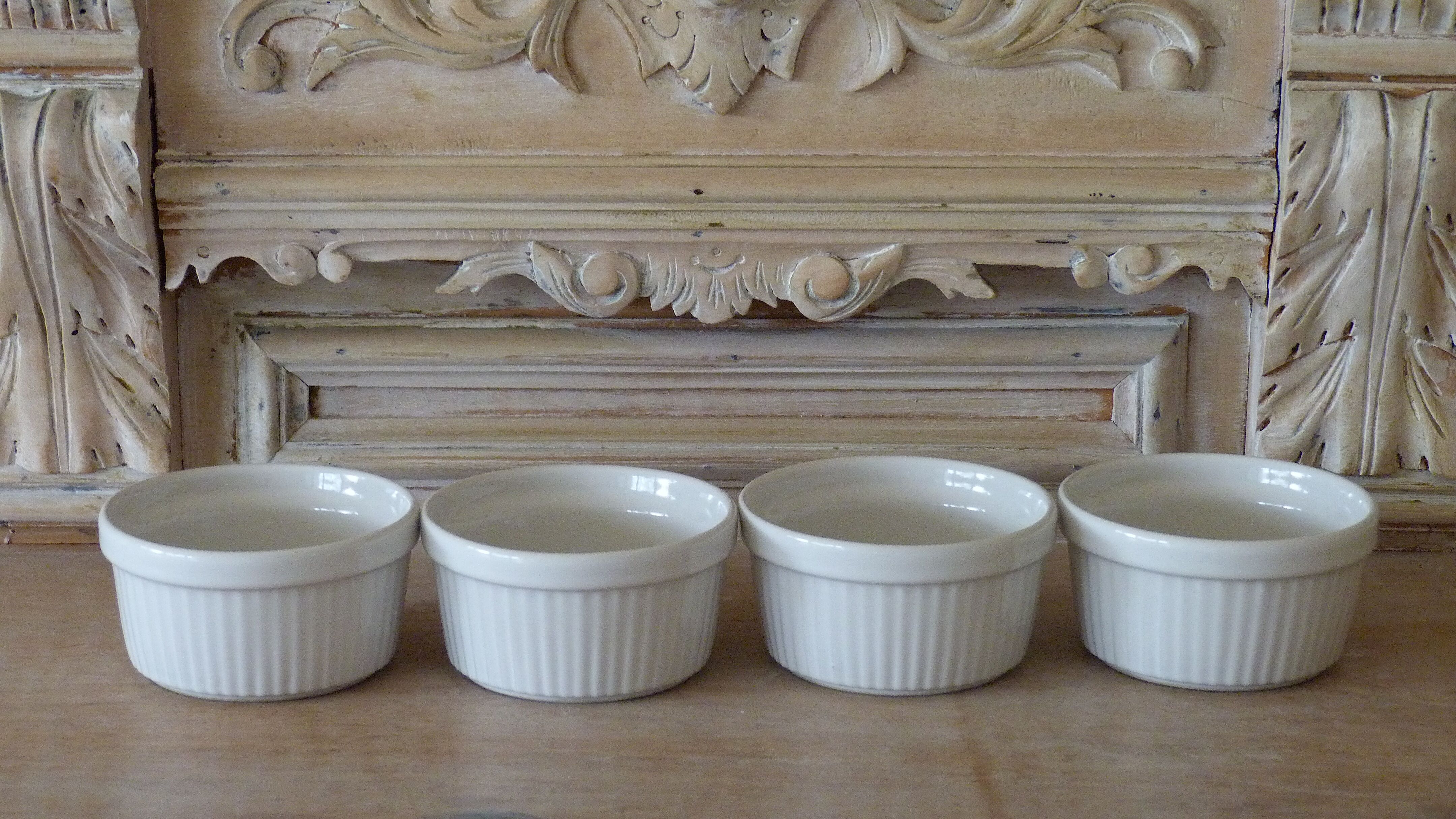 4 vintage ramekins in white ceramic