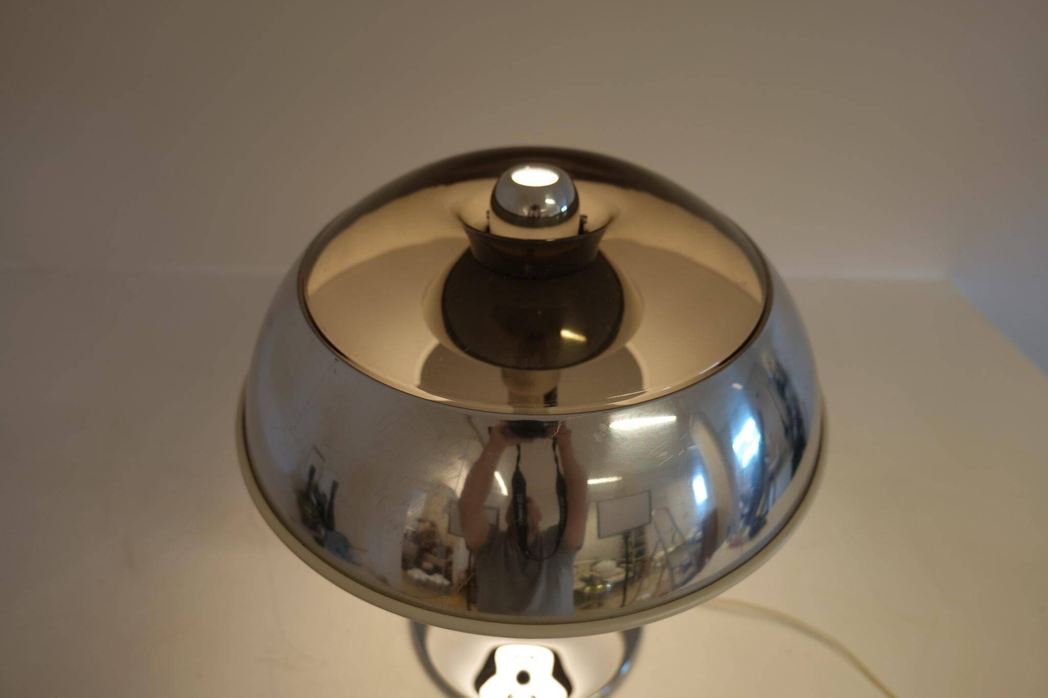 Large Space Age chrome table lamp by Fagerhults, Sweden, 1970s.