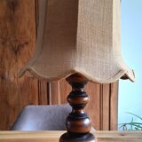 Table lamp in turned wood and tulip shade