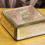 Beveled glass box, engraved.