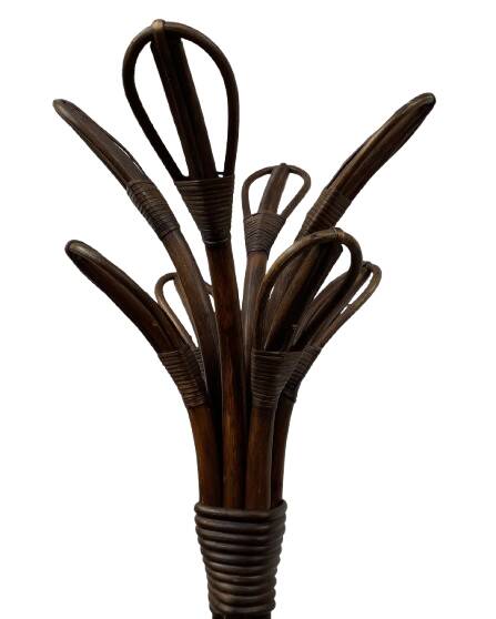 Free-standing rattan coat rack