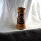High arched vase, round hollow patterns and spikes, black and ocher seventies vibe - Bay Keramik - 70'