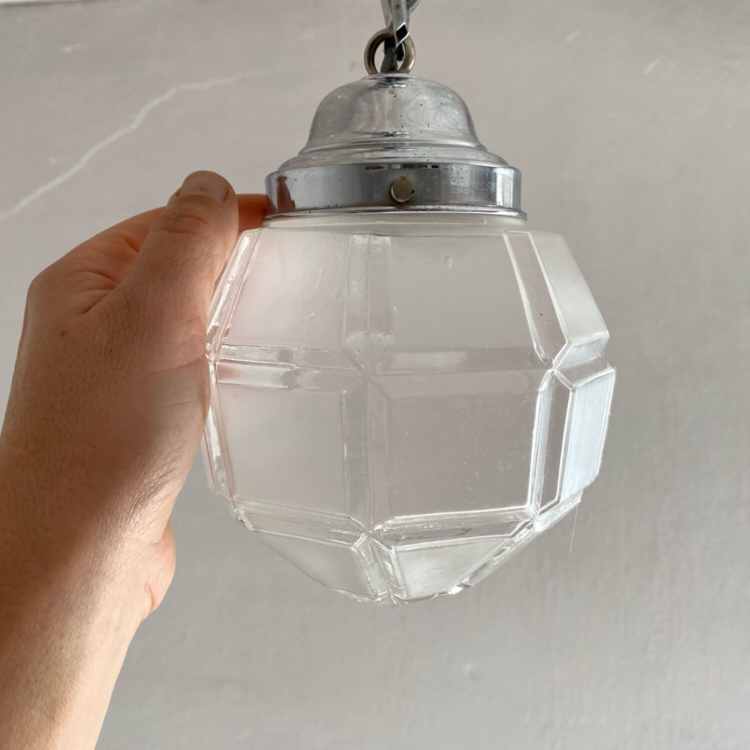 Art Deco glass and chrome pendant light