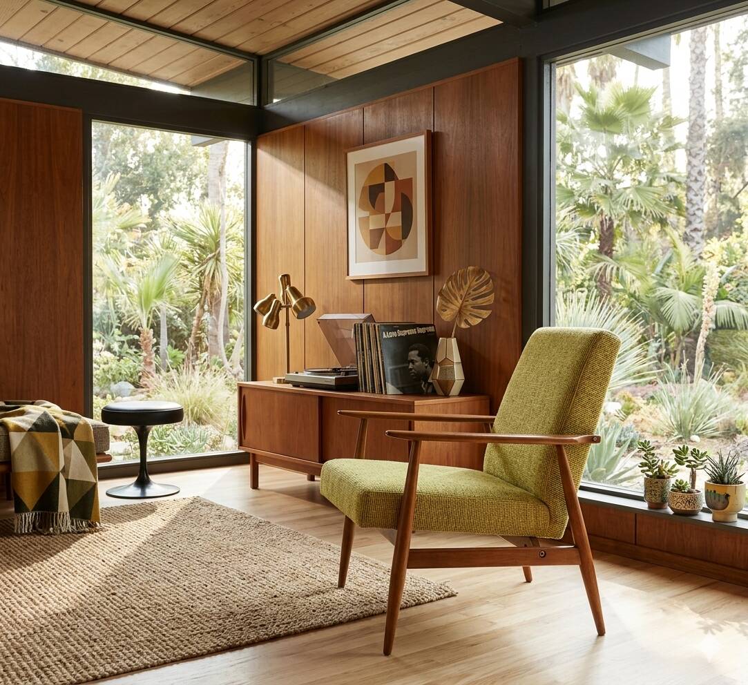 Fauteuil vintage olive vert design by H.Lis