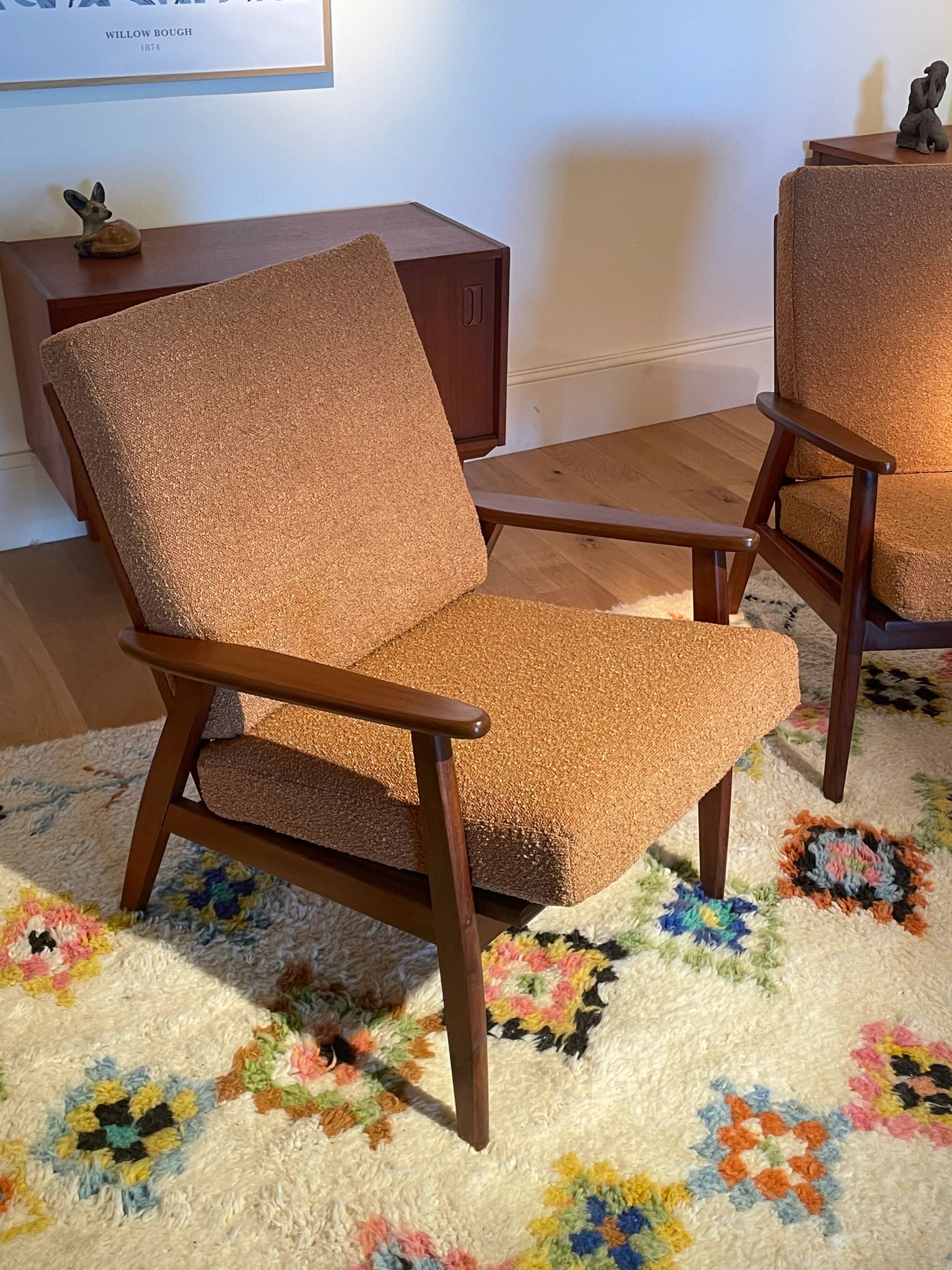 Vintage Scandinavian armchair "Theodor" in terracotta boucle.