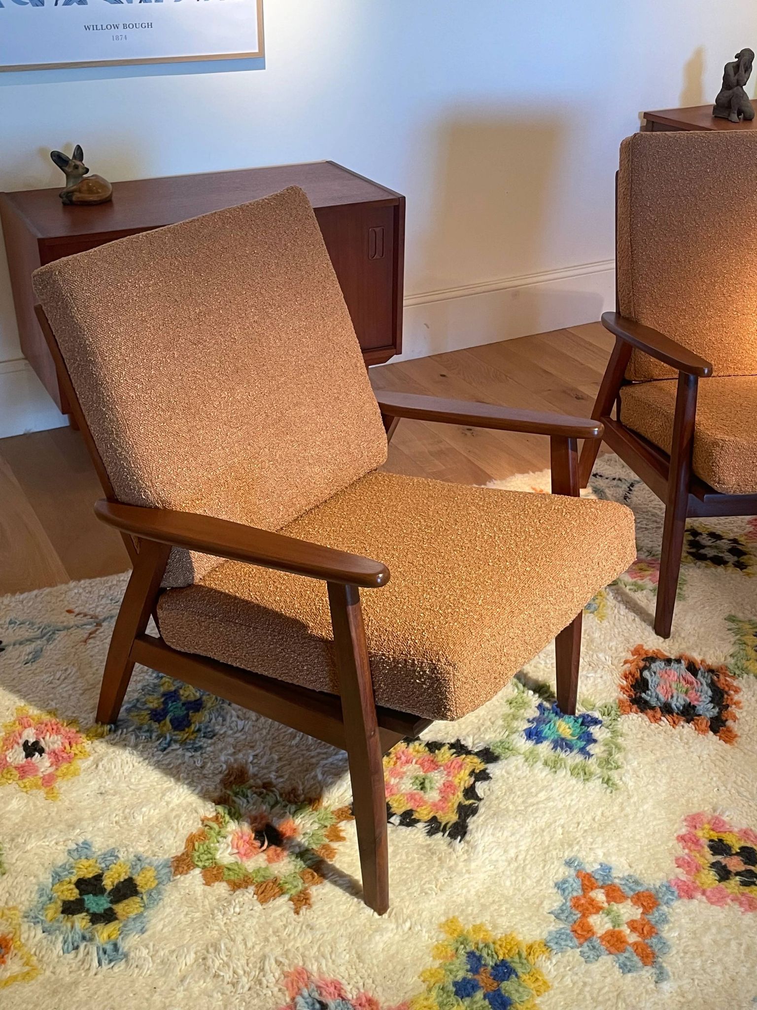 Vintage Scandinavian armchair "Theodor" in terracotta boucle.