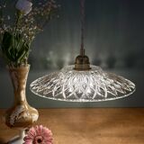 Suspension abat-jour vintage en verre moulé - collection vaisselle -