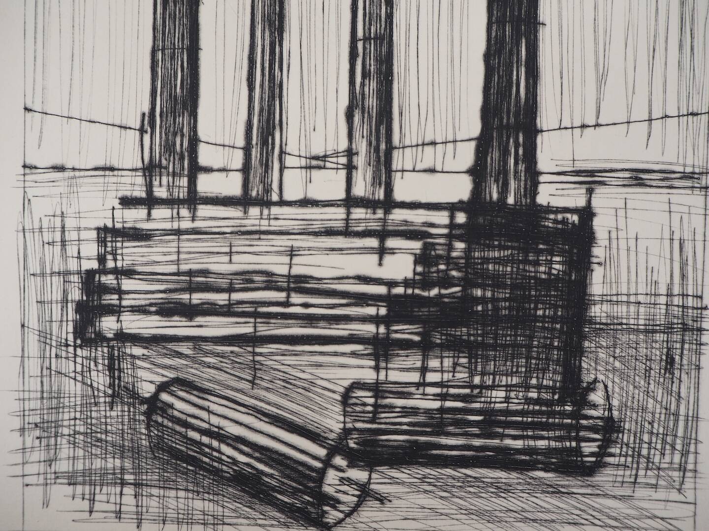 Bernard Buffet : Temple en ruine (Pompéi) - Gravure originale