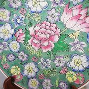 Plate china porcelainE enamelled family pink Lotus + Brand