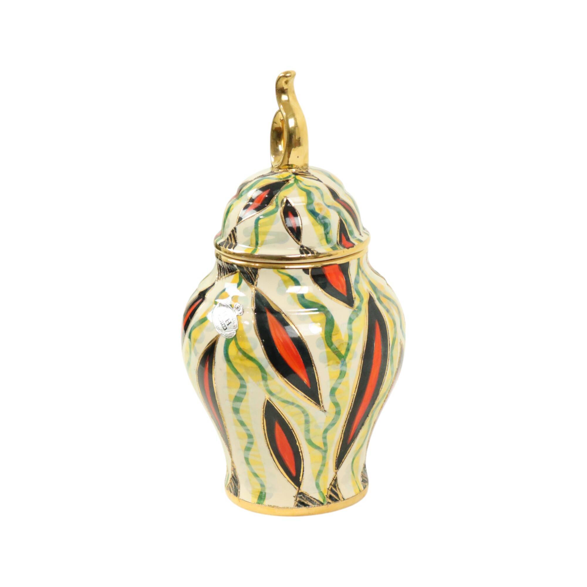 Fifties Lidded Vase H. Bequet Jupiter Hand Painted Ceramics