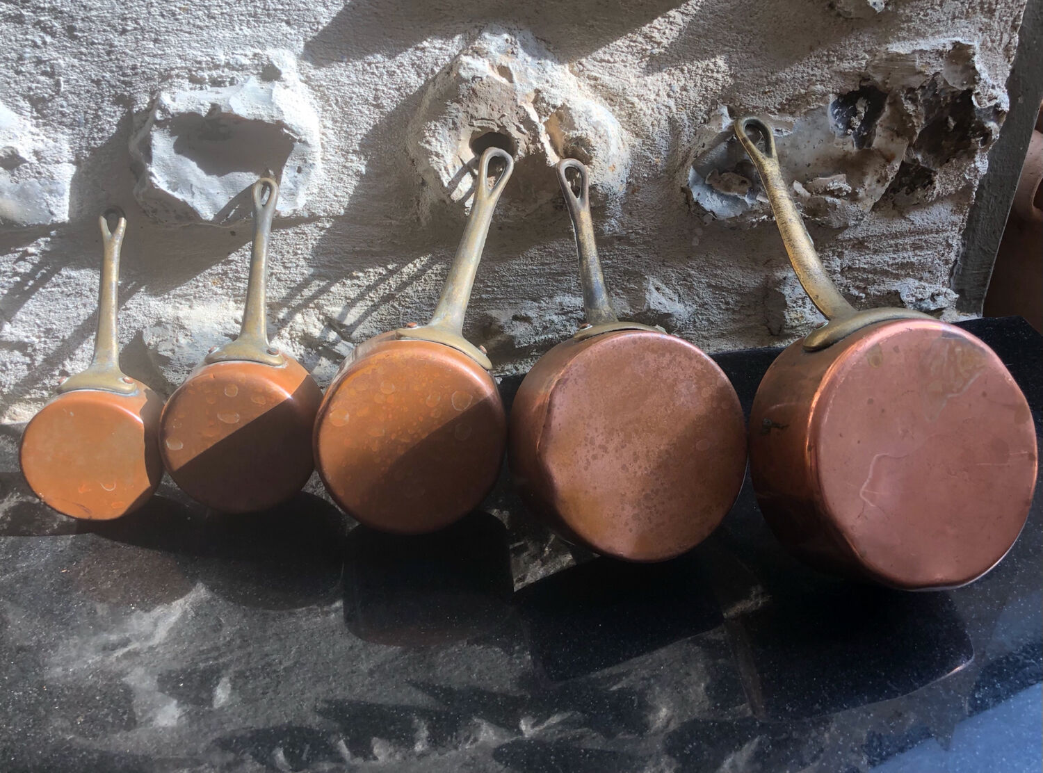 Mini battery of 5 pewter pans