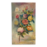 Roses, oil on panel signed Frigola 1965