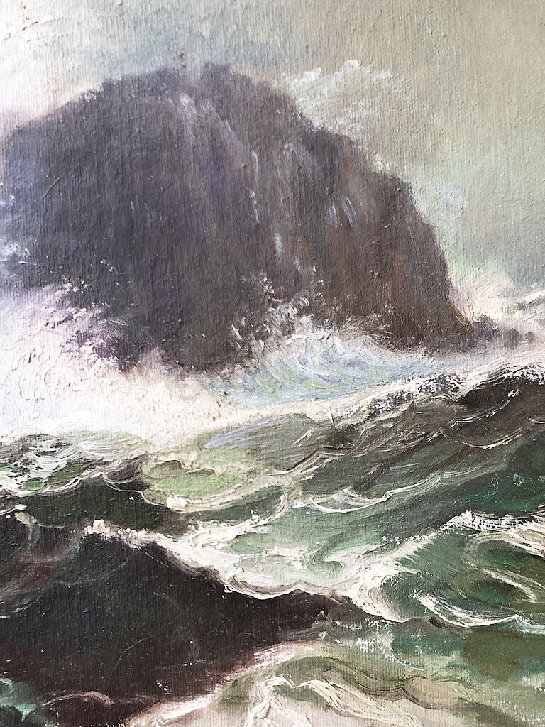 Oil painting raging sea L.Vermont 19th
