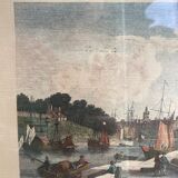 Gravure ancienne, vue du port de Morlaix , XX siècle