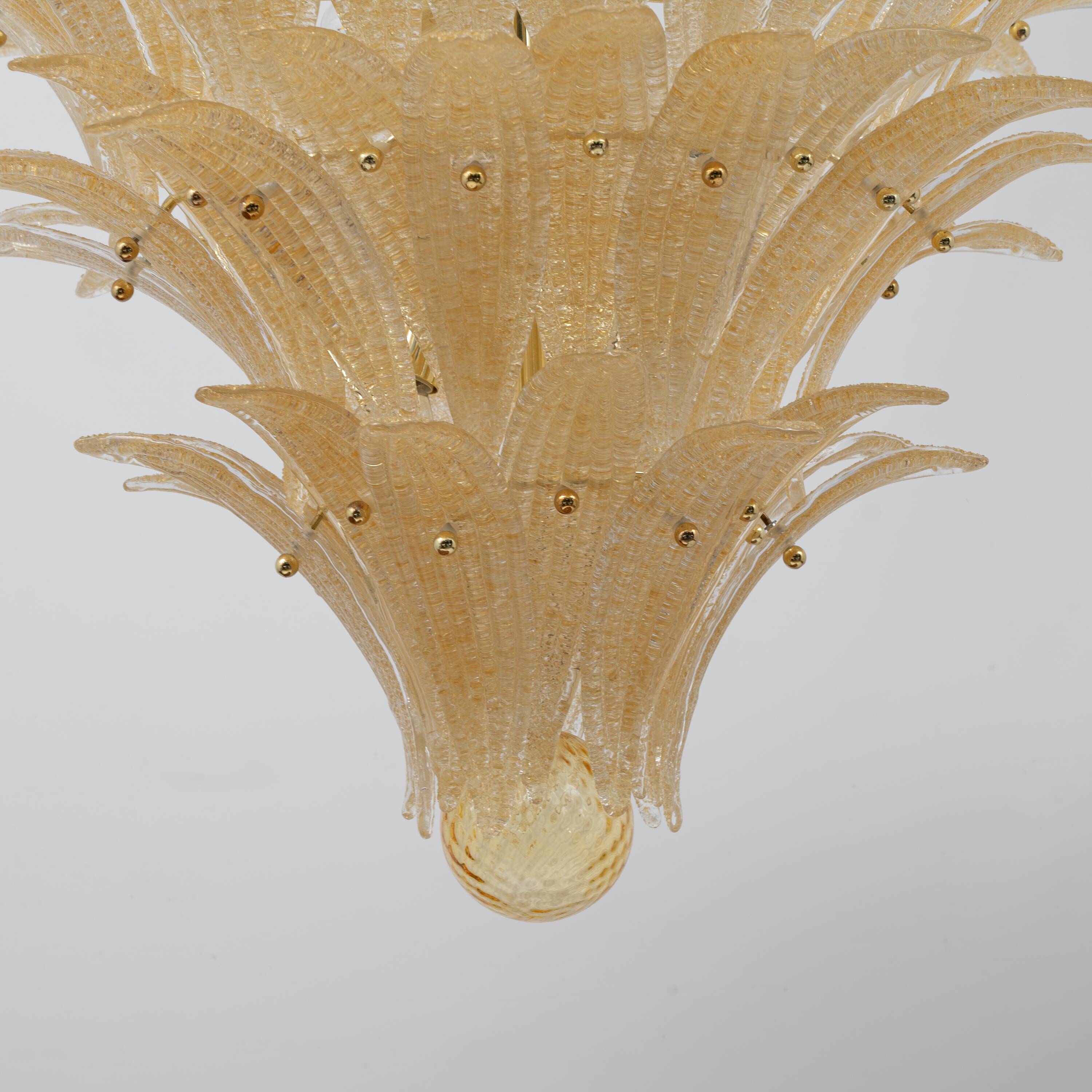 Barovier & Toso Style Gold-Palmette Murano Glass Pendant Chandelier
