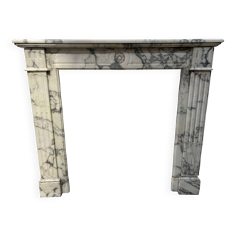 Louis XVI Style White Veined Carrara Marble Fireplace 19th Century