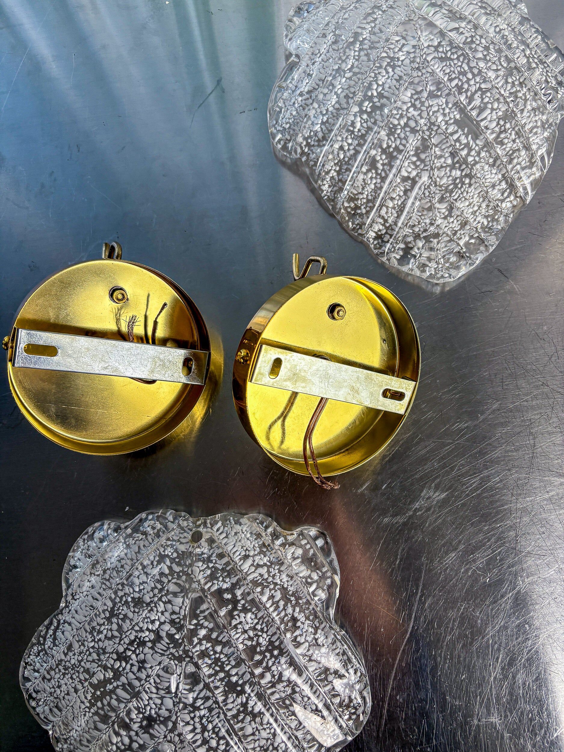 Pair of Italian "Leaf" frosted Murano glass wall sconces, 1970s