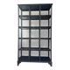 Black metal shelf with compartments.