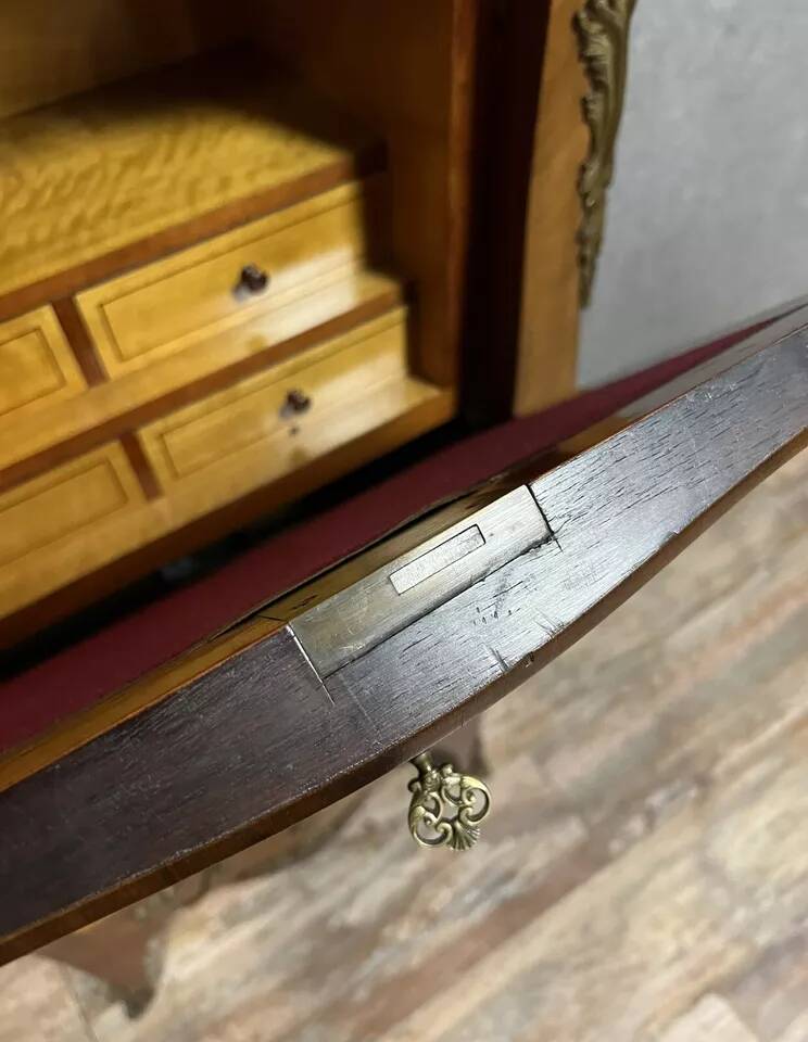 Fully curved Louis XV style secretary in precious wood marquetry circa 1850