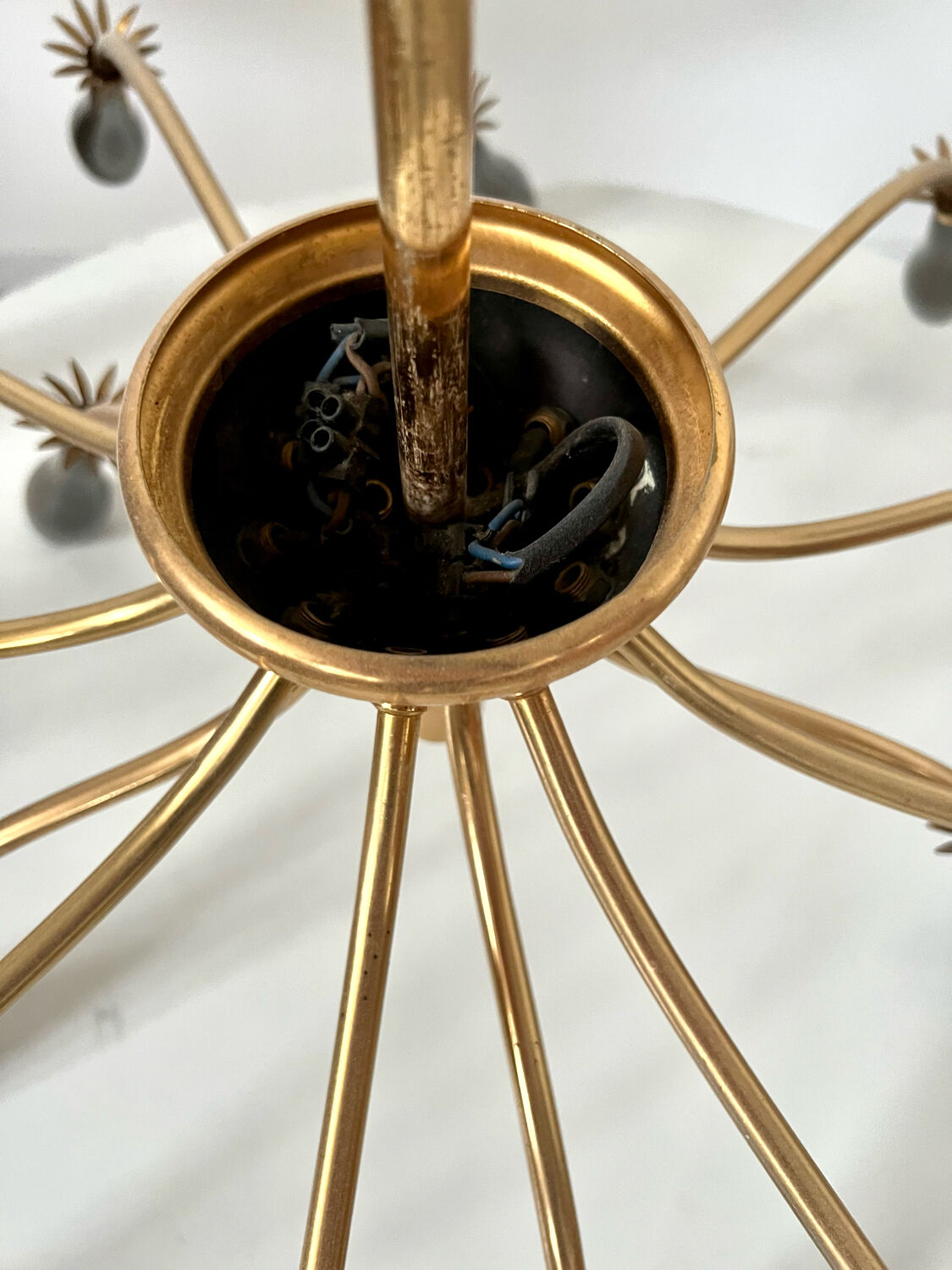 Old spider chandelier Italian metal, vintage Sputnik lamp 15 lights