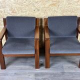 60s 70s Teak Easy Chair Lounge Chairs Danish Modern Design, Set of 2