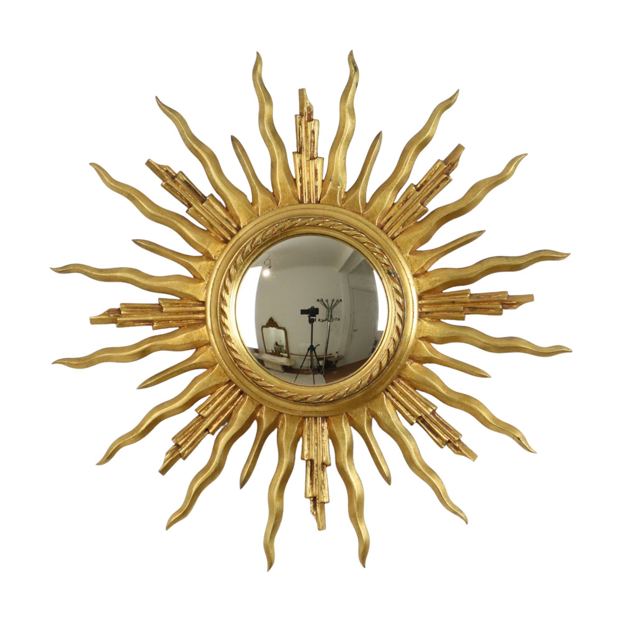 Large Wooden Sun Mirror Sunburst Butler Mirror Gold Witch Eye