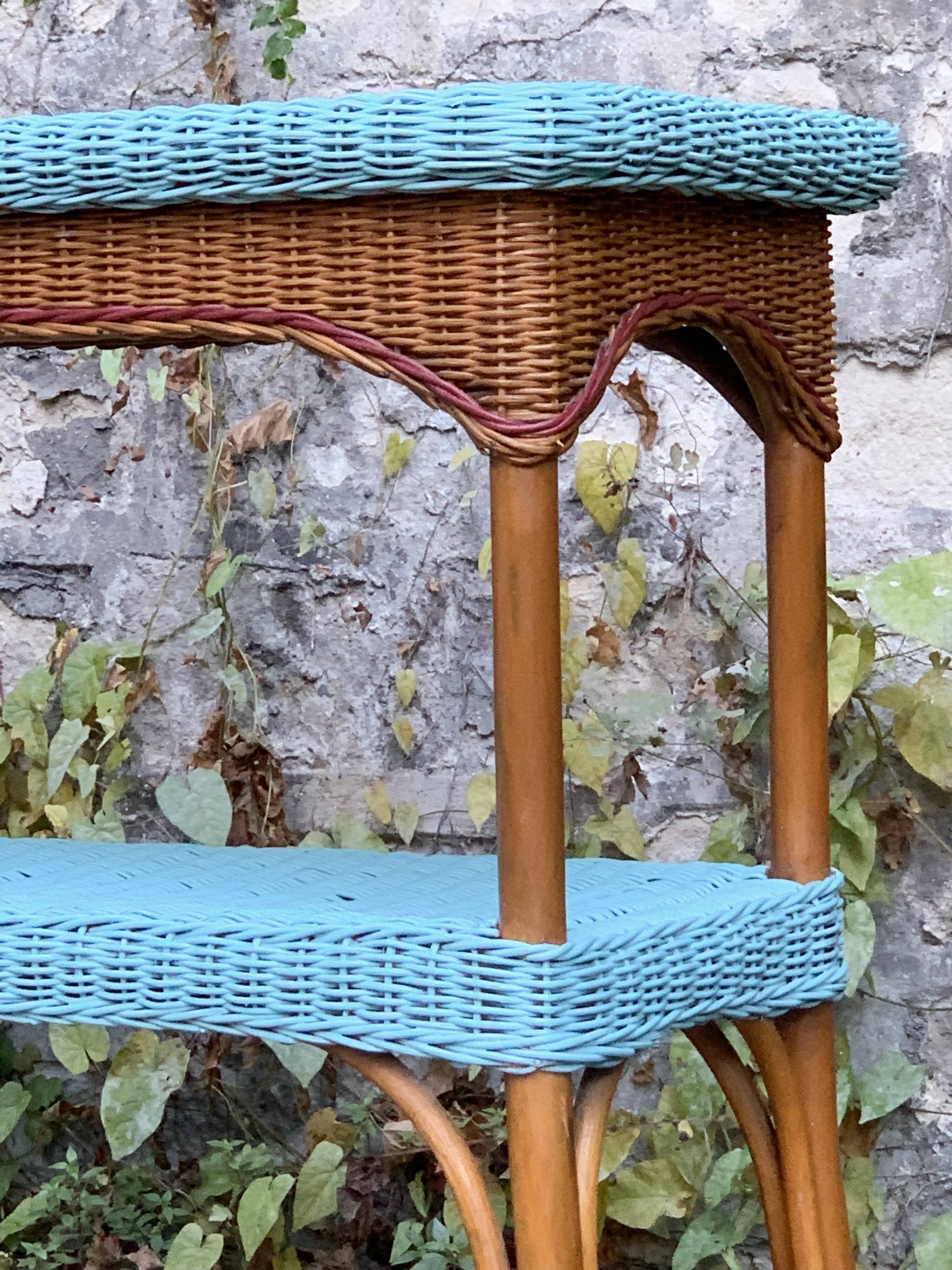 Vintage woven rattan and wicker console
