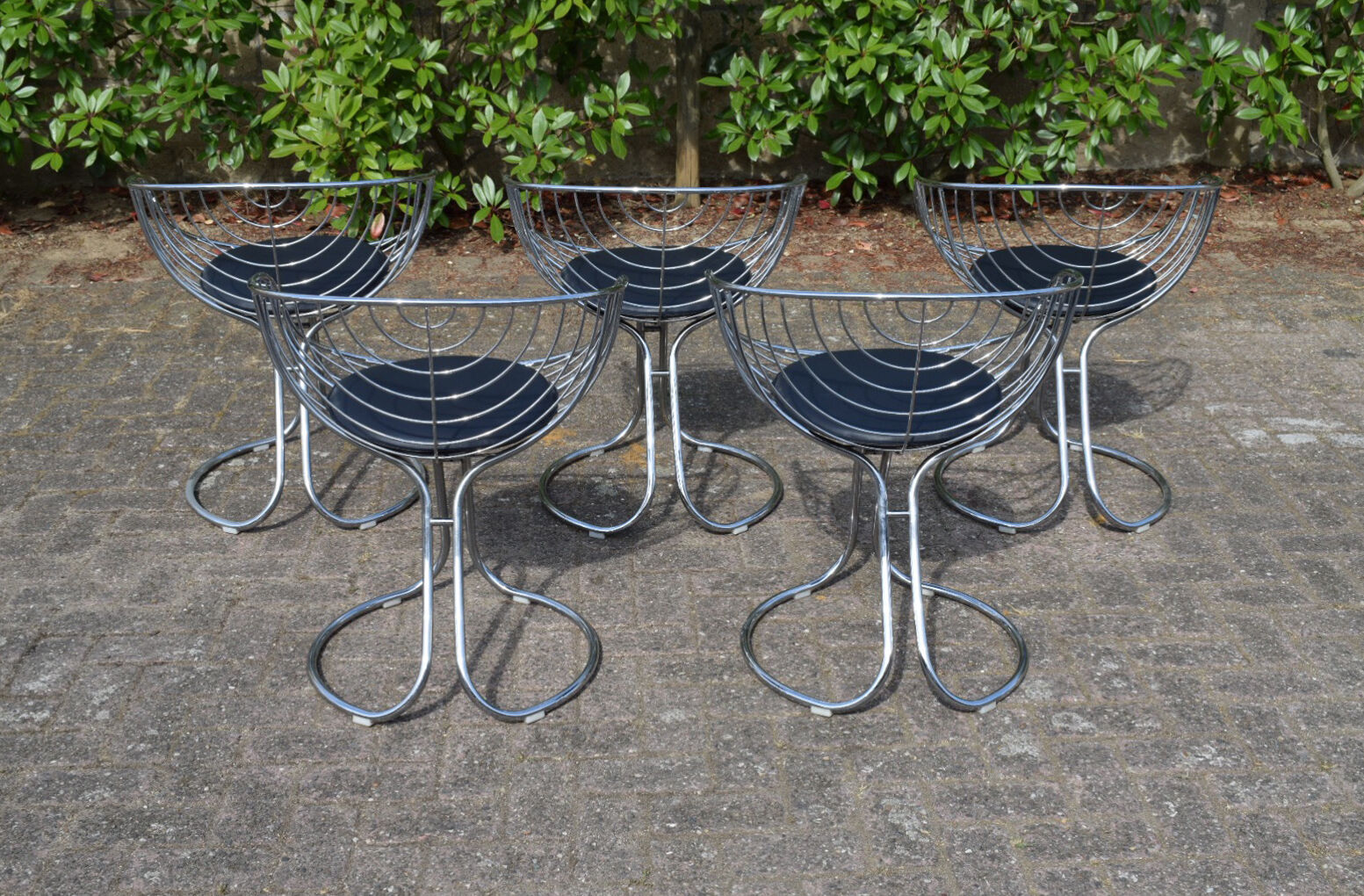 Vintage Pan Am Chrome Chairs by Gastone Rinaldi for Rima, Set of 5