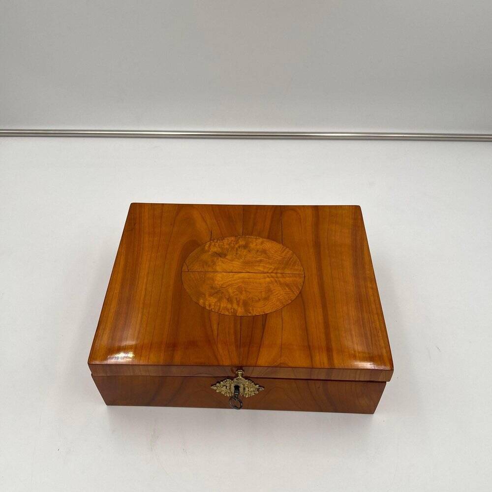 Biedermeier Jewelry Box in Cherry Wood, Ash & Brass, Southern Germany, 1820s