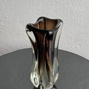 Vintage Murano-Style Art Glass Sommerso Handkerchief Vase, Amber & Clear