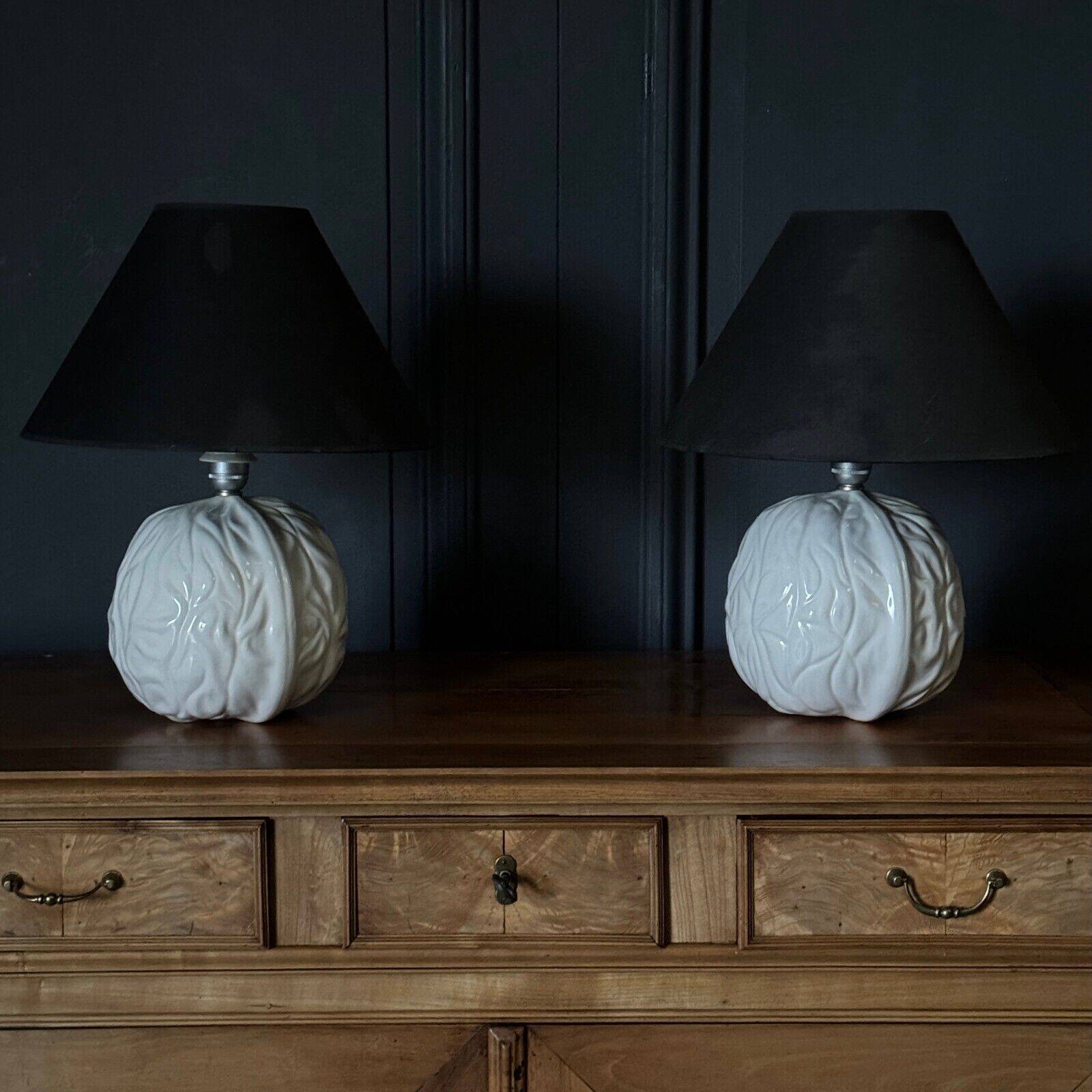 Pair of Italian ceramic lamps 1980 white walnut shape