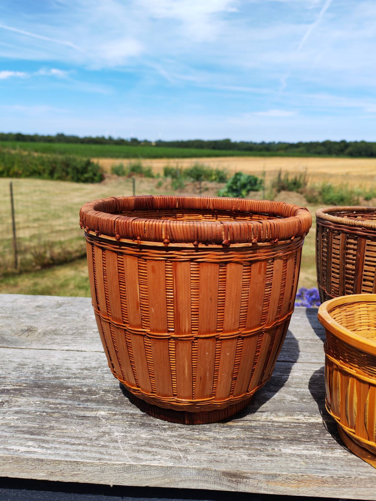 Lot de 4 cache pots en rotin vintage 