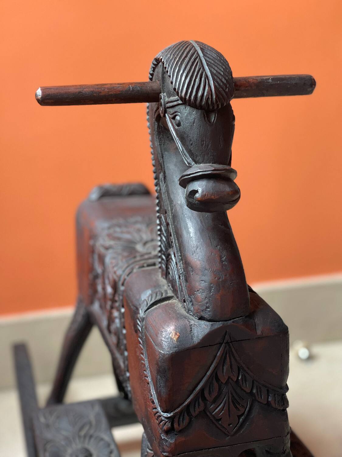 Antique carved wooden rocking horse