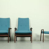 Ensemble de 2 fauteuils avec pouf assorti par Yngve Ekström pour Pastoe, années 1960